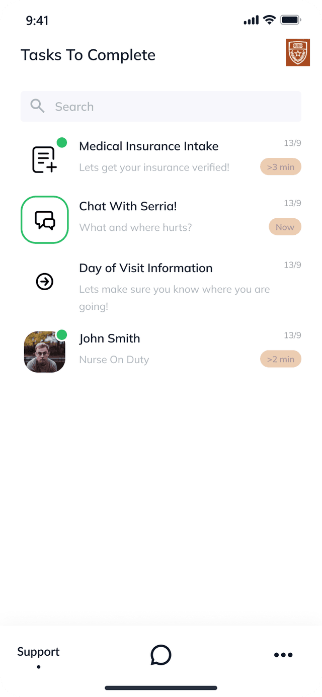 Patient intake task list